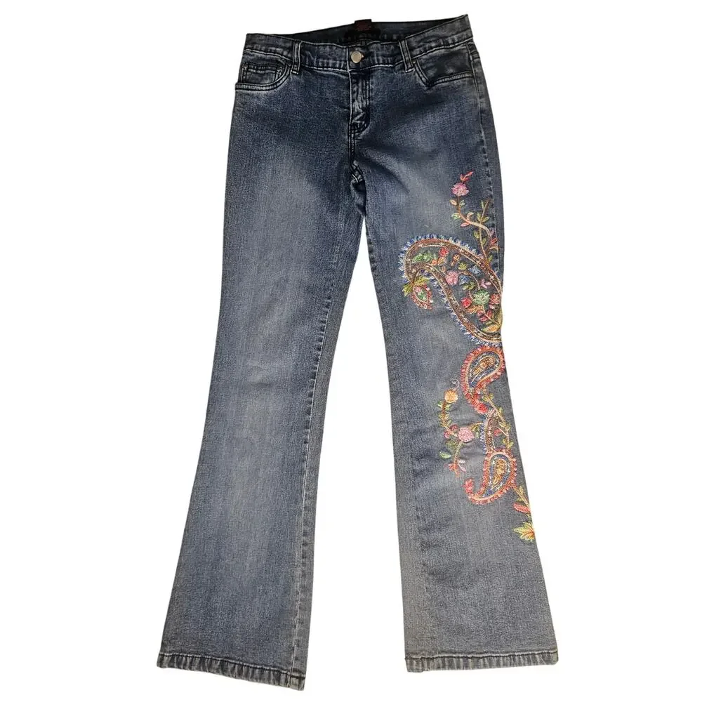 Vintage Willi Smith Paisley Jeans Embroidered Y2K Bootcut Sz 10 - Picture 2 of 8